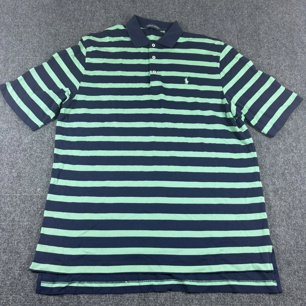 Polo‎ Ralph Lauren Mens Shirt Large Green Striped Golf Polo Outdoor Cotton Pony